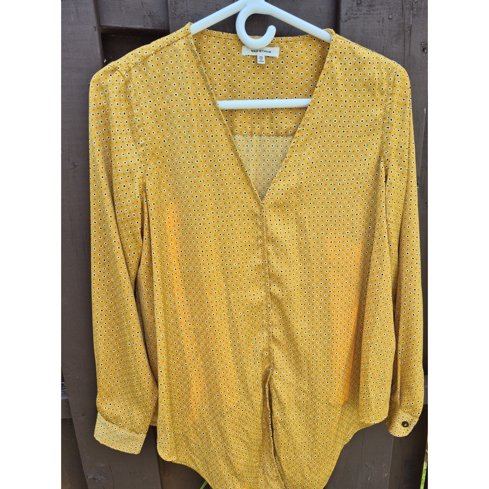 MAX STUDIO Women Blouse Top‎ Shirt Mustard Yellow Gold Career Office Size XS EUC